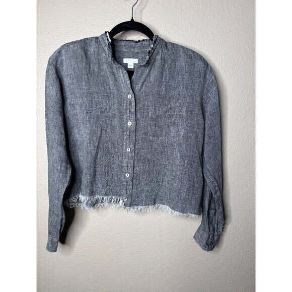 J. Jill Women's Black Blouse Size XS long‎ sleeve linen cropped short - Picture 2 of 7